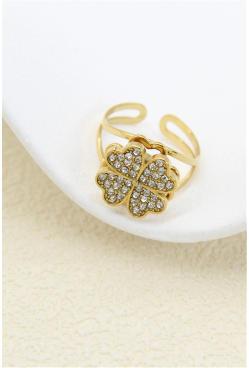 Bague trèfle rotative anti-stress en acier inoxydable – Strass scintillants