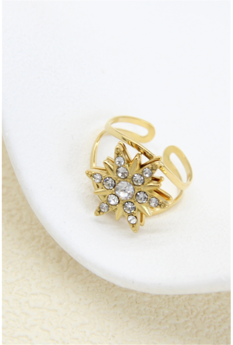 Bague anti-stress étoile rotative en acier inoxydable – Strass scintillants