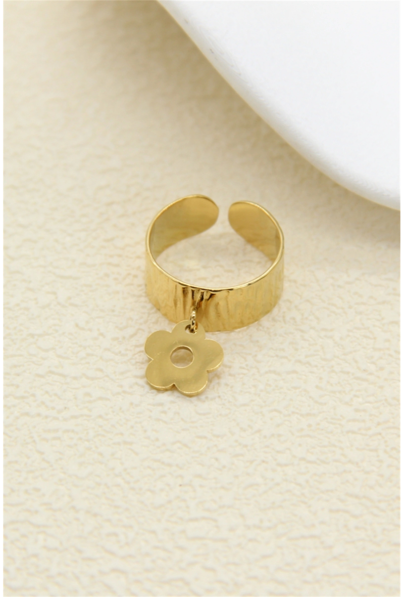 Bague Charms Fleur – Acier Inoxydable Doré