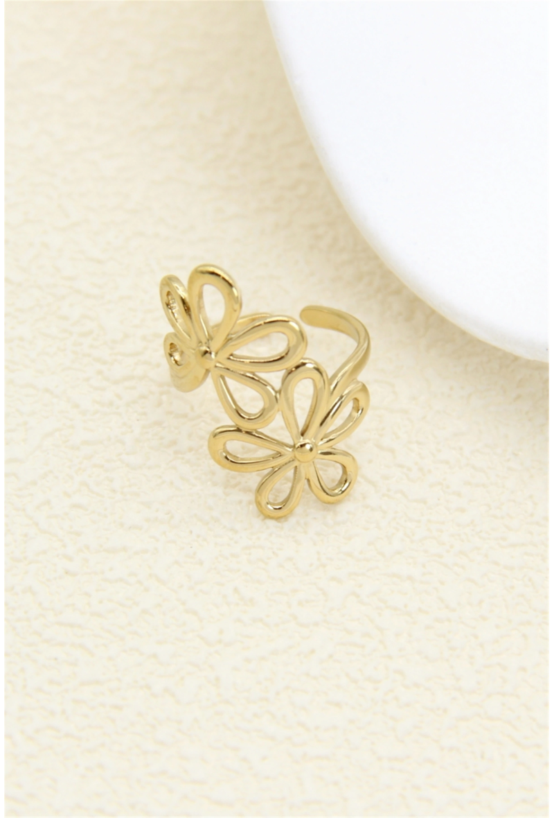 Bague fleur ajourée en acier inoxydable – Ajustable & tendance