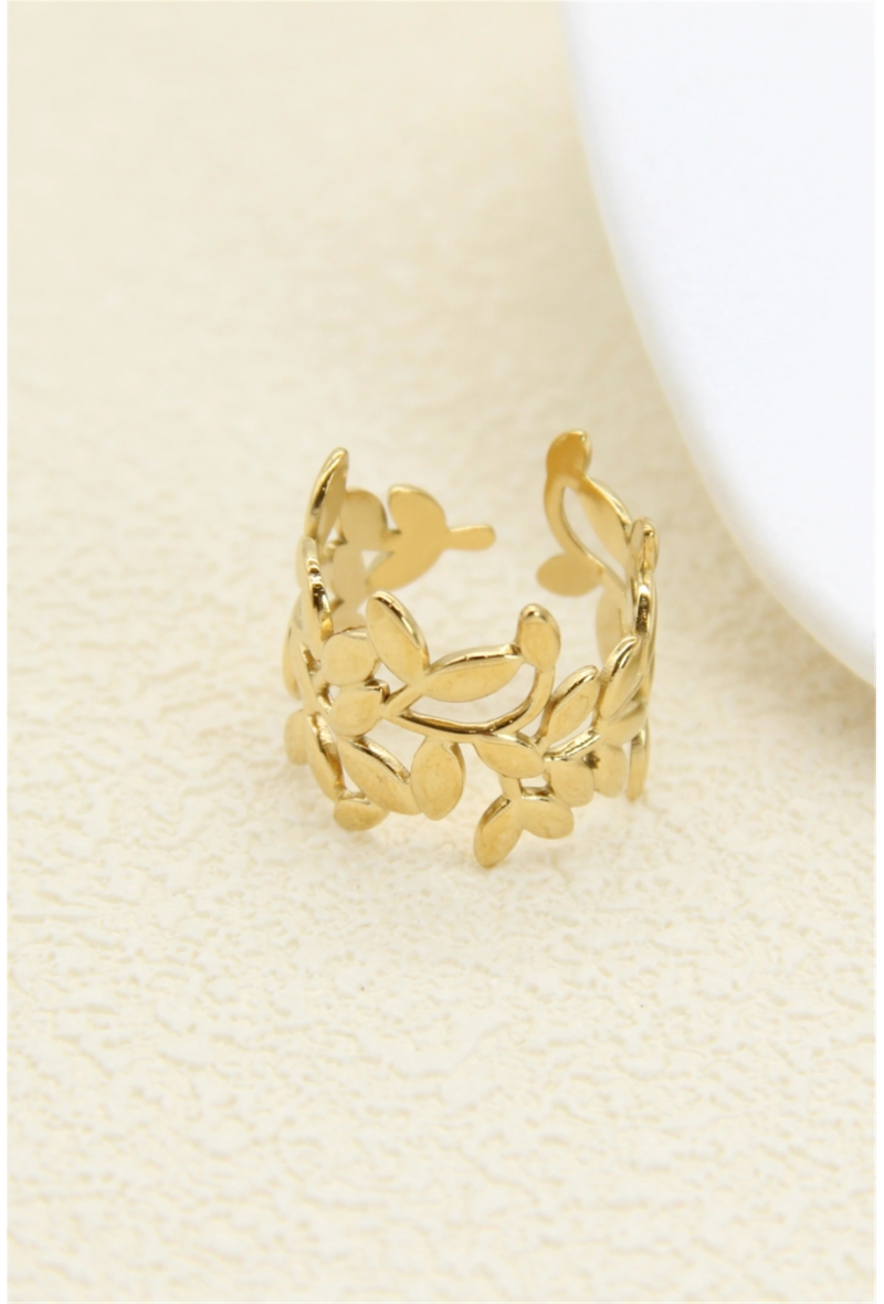 Bague ajustable feuille – Bijou tendance en acier inoxydable