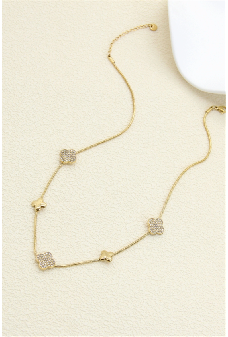 Collier Trèfle Strass – Acier Inoxydable Doré