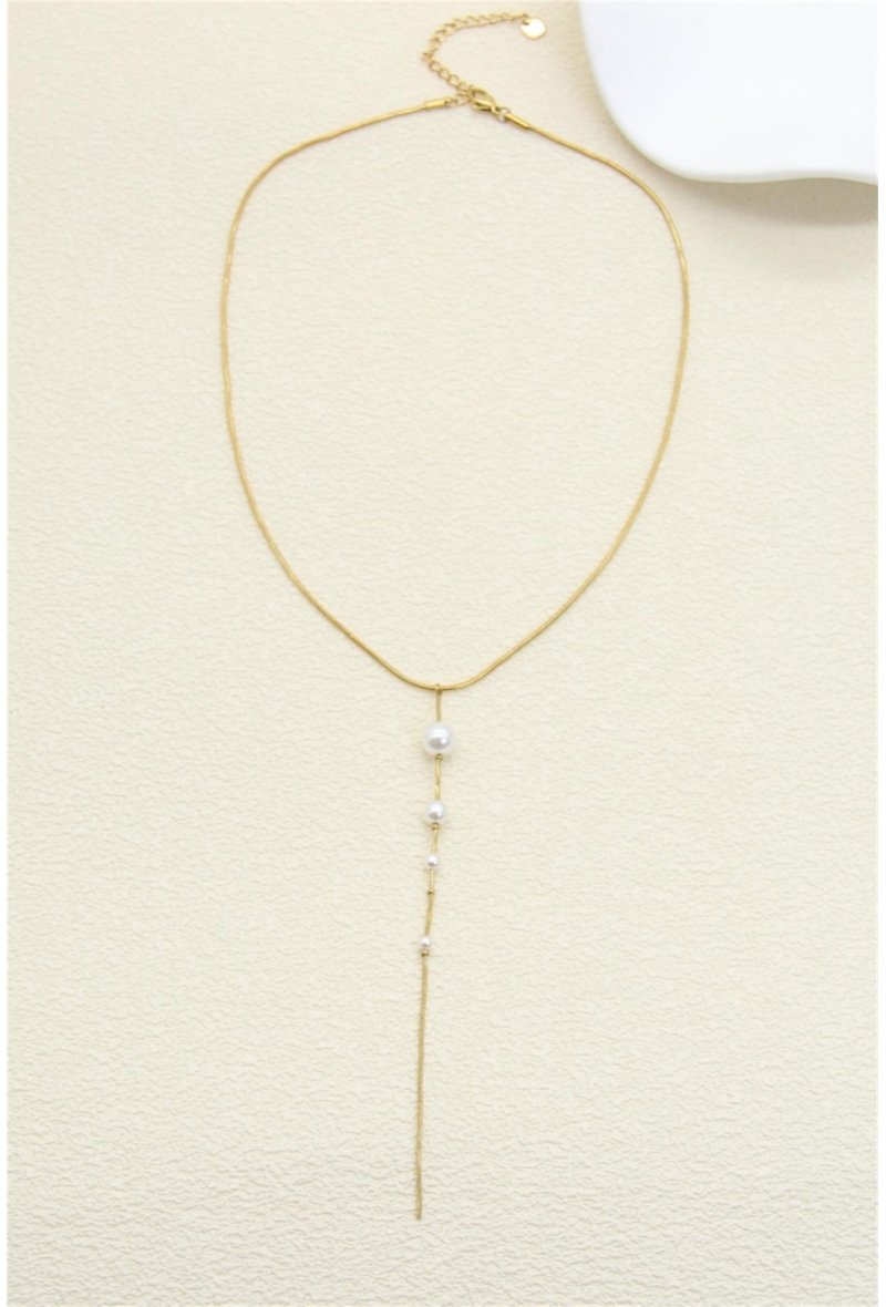 Collier Y Orné de Perles – Acier Inoxydable Doré