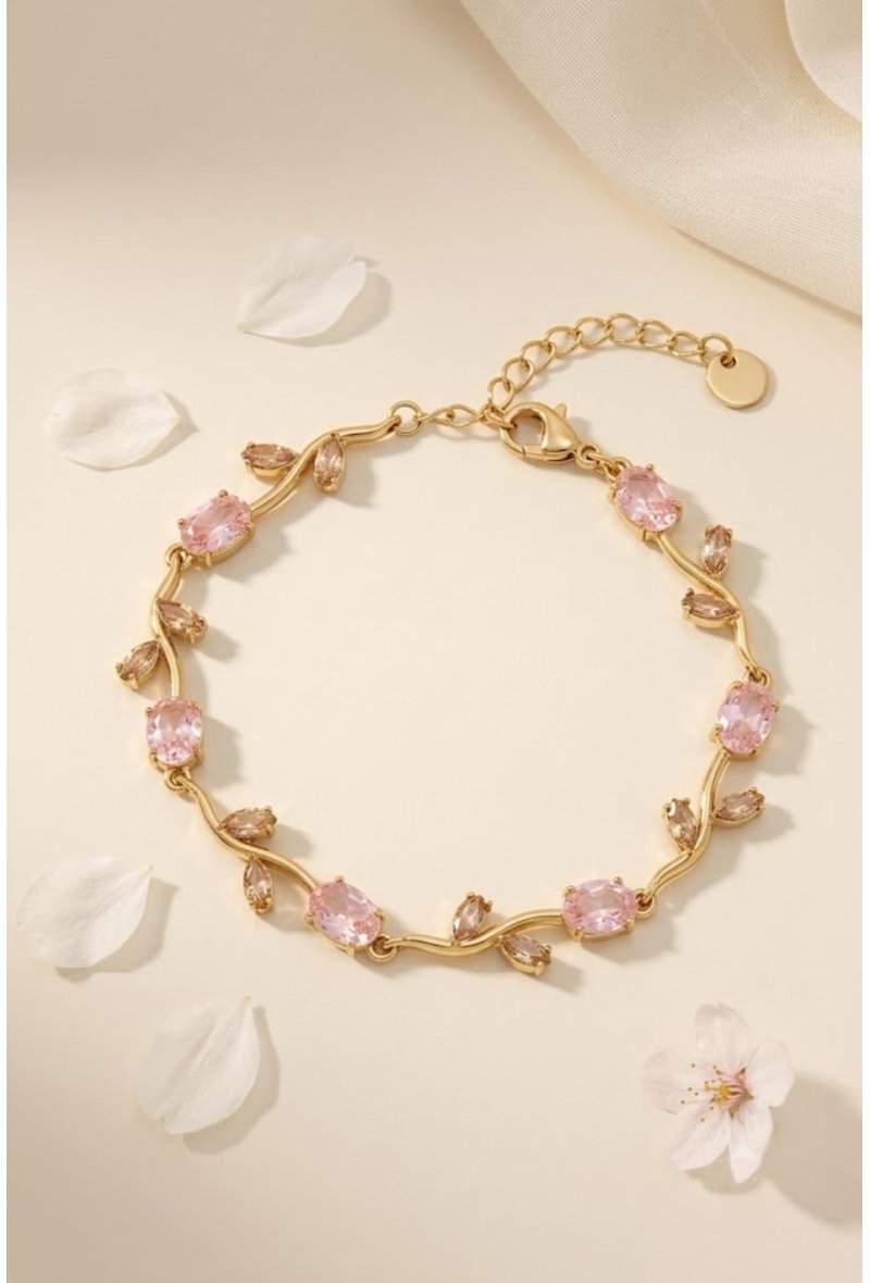 Bracelet Fleur Rose Strass en Acier Inoxydable – Élégance Florale & Éclat Raffiné